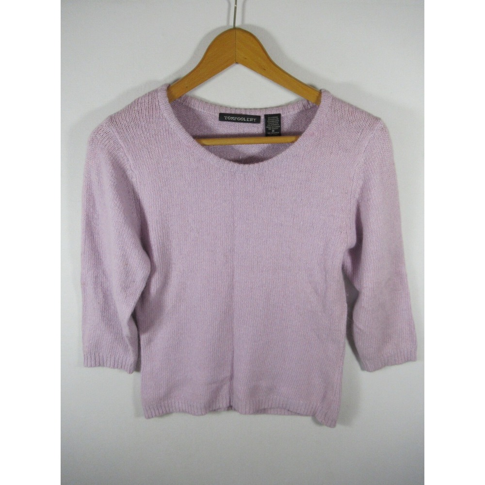 Vintage 90s Tomfoolery Angora Blend Fuzzy Sweater Women Medium Purple 3/4 Sleeve